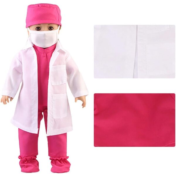 18-Zoll-Puppenkleidung – Set mit 6 rosafarbenen Krankenschwester- und Arztuniformen