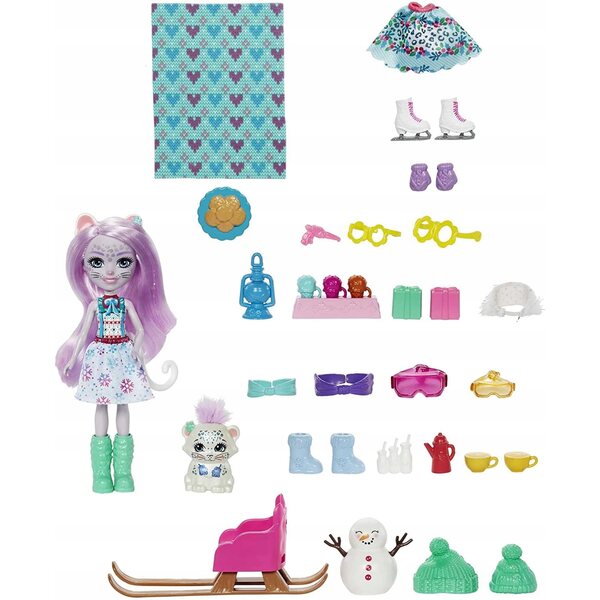 Enchantimals Adventskalender mit 24 Überraschungen und Sybill Snow Leopard Puppe