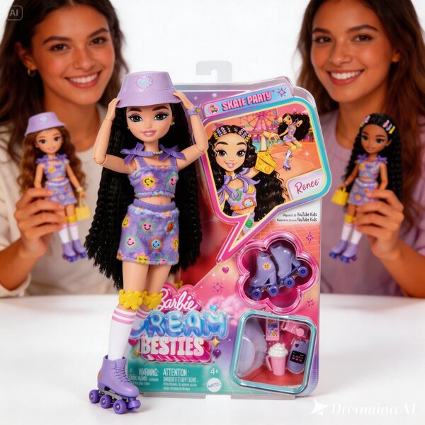 Barbie Dream Besties Renee auf Wrotki mit Zubehör für Mädchen ab 4 Jahren