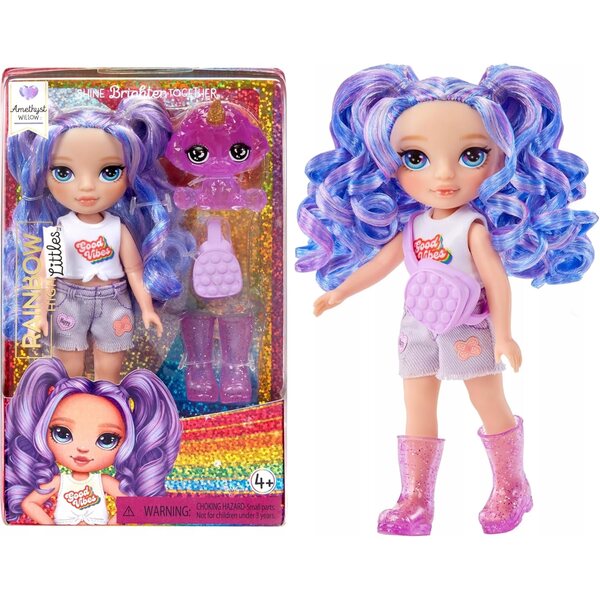 Rainbow High Littles Dolls Amethyst mit Zubehör, Puppe 14 cm