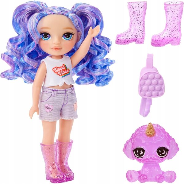 Rainbow High Littles Dolls Amethyst mit Zubehör, Puppe 14 cm