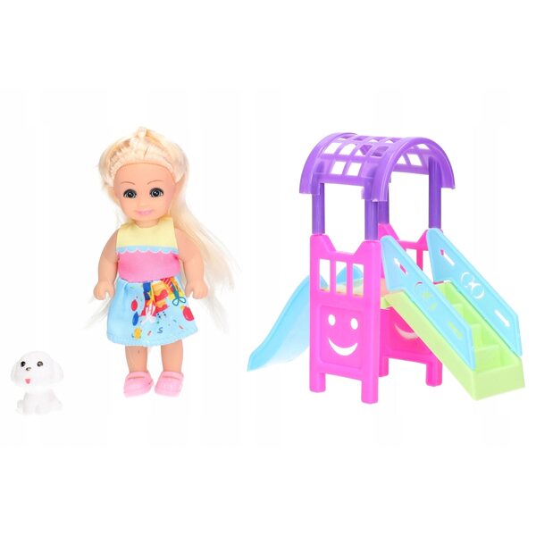 Lalka mini + zjeżdżalnia piesek 4982