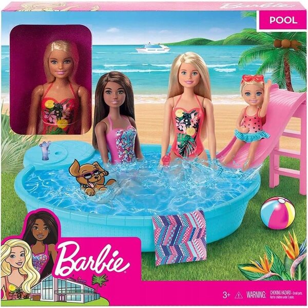 Barbie Basen mit Rutsche für Mattel Puppen, Spiel für Kinder ab 3 Jahren