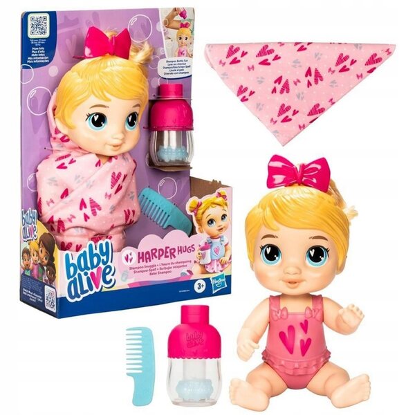 Baby Alive Harper Hugs Puppe 28 cm mit Badeset und Zubehör für Kinder ab 3 Jahren