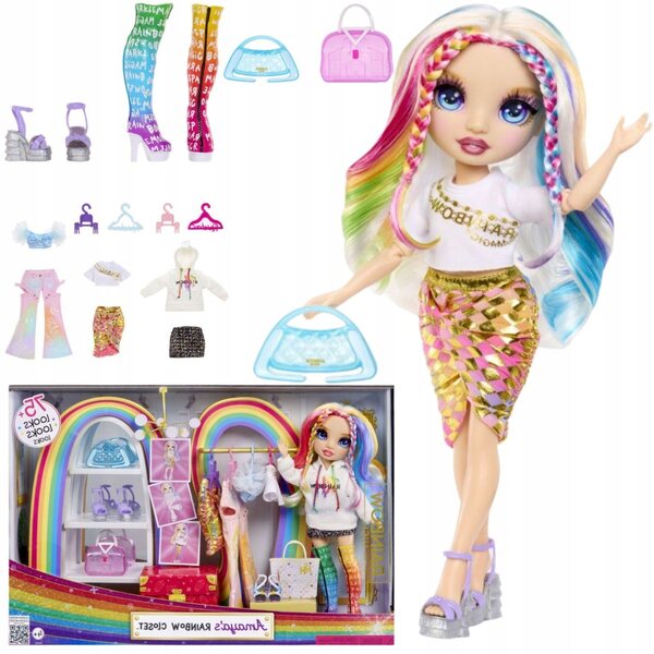 Rainbow High 3-in-1-Modepuppe mit Regenbogengarderobe und Accessoires für Kinder
