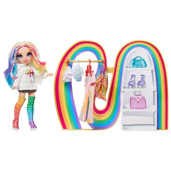 Rainbow High bambola fashion 3 in 1 con guardaroba arcobaleno e accessori per bambini