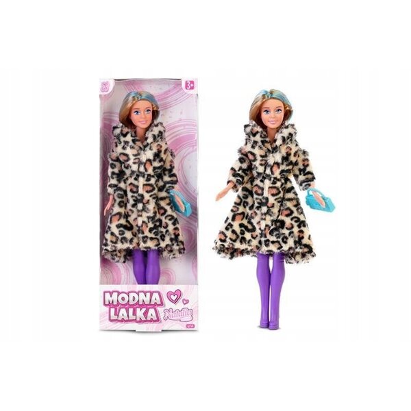 Bambola Modna Natalia 29cm con Vestito in Pelliccia e Borsa per Bambini 3+