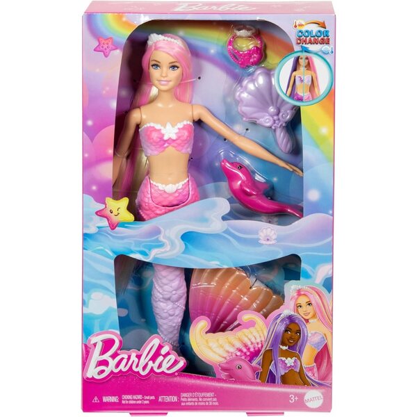 Barbie Malibu Syrenka mit Delphin und Farbwechsel für Kinder ab 3 Jahren