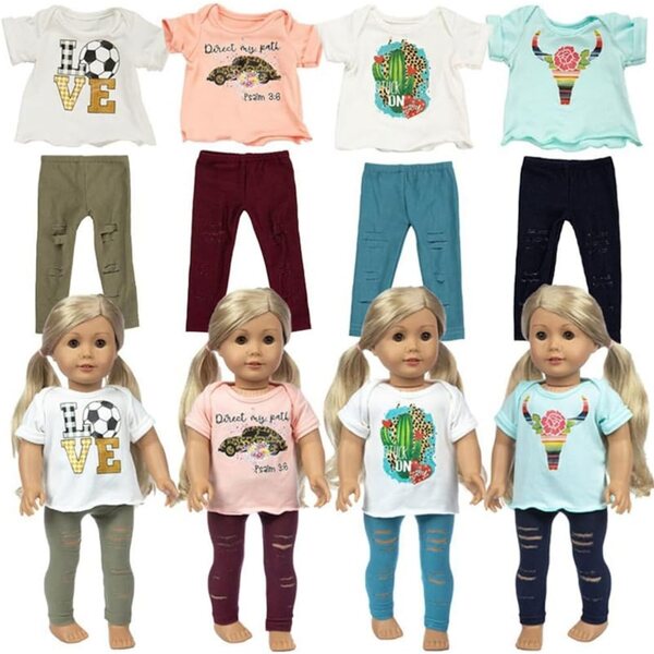 18-Zoll-Puppenkleidung für amerikanische Puppen – 2-teiliges Set aus lässigem Oberteil und Hose