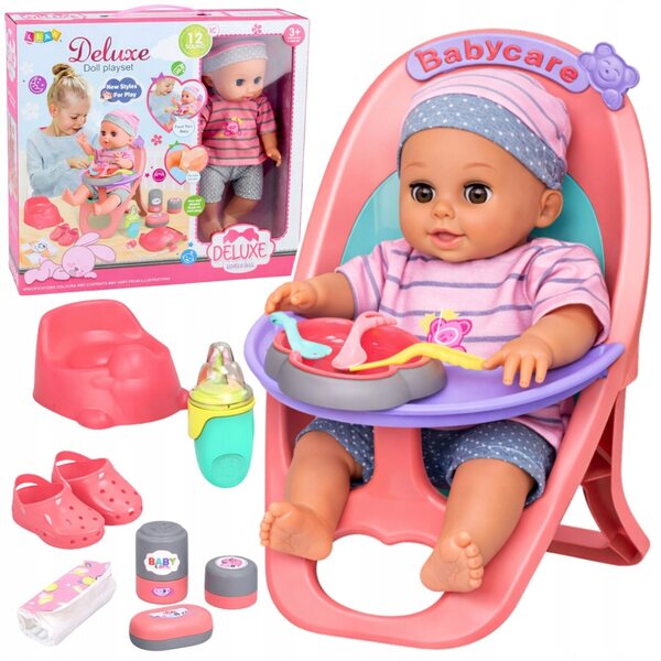 Baby Doll da 30 cm con sedia pappa e 12 suoni – Giocattolo interattivo