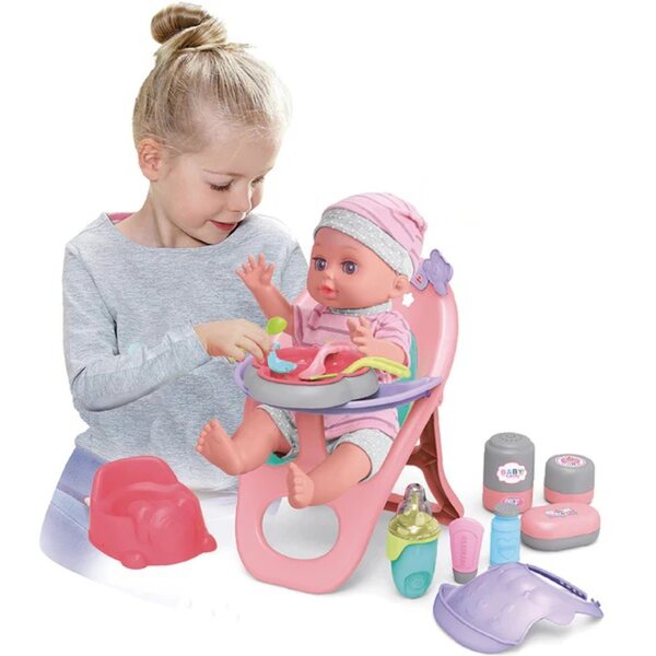 Baby Doll da 30 cm con sedia pappa e 12 suoni – Giocattolo interattivo