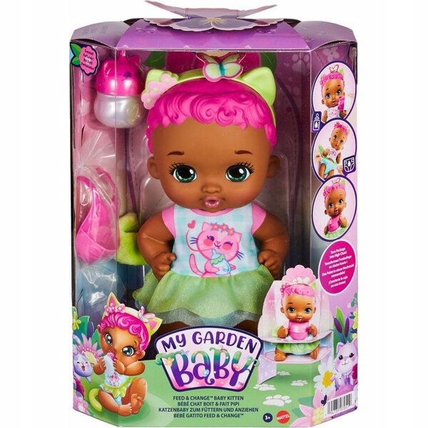 Mattel My Garden Baby Bambola Gatto Rosa-Verde 30 cm per Bambini 3+