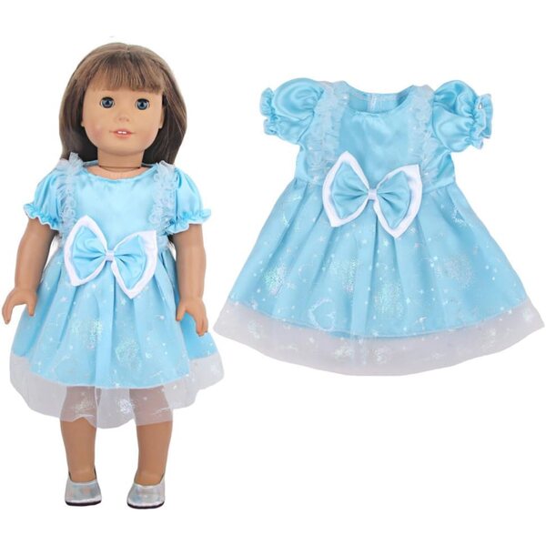 Blaues Chiffon-Prinzessinnenkleid für 18 Zoll 43–46 cm große amerikanische Puppen