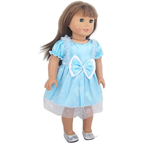 Blaues Chiffon-Prinzessinnenkleid für 18 Zoll 43–46 cm große amerikanische Puppen