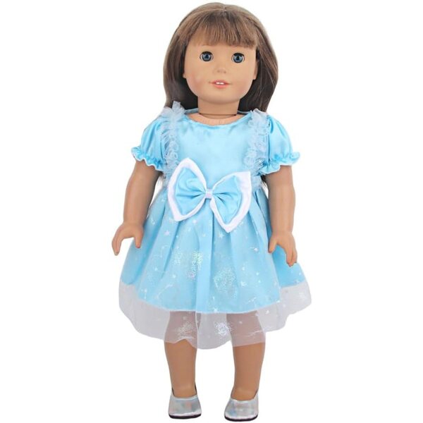 Blaues Chiffon-Prinzessinnenkleid für 18 Zoll 43–46 cm große amerikanische Puppen
