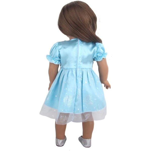 Blaues Chiffon-Prinzessinnenkleid für 18 Zoll 43–46 cm große amerikanische Puppen