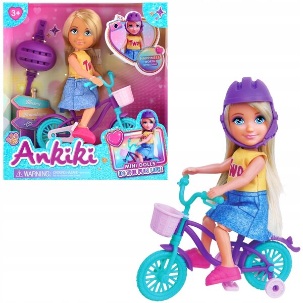 Bambola AnKiKi su una bicicletta con casco: un giocattolo creativo per bambini dai 3 anni in su