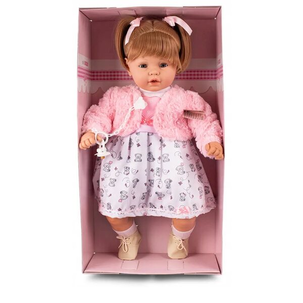 Große sprechende spanische Puppe mit beweglichen Augen und Schnuller 64 cm für Mädchen