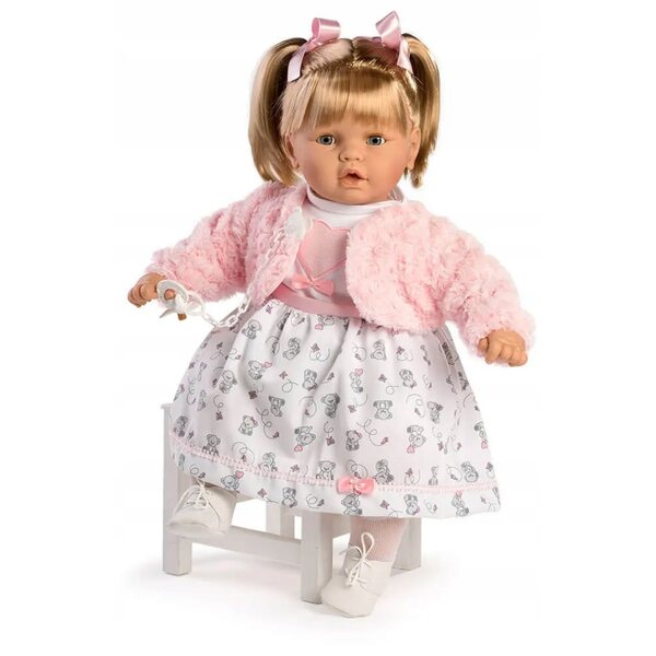 Große sprechende spanische Puppe mit beweglichen Augen und Schnuller 64 cm für Mädchen