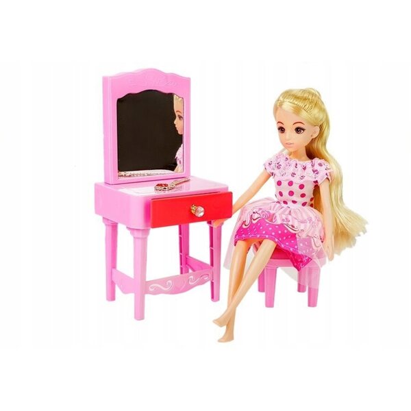 Puppen- und Puppenmöbelset mit Bett, Kleiderschrank und Schminktisch 27 cm
