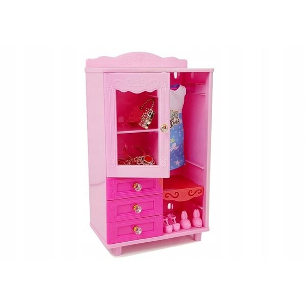 Puppen- und Puppenmöbelset mit Bett, Kleiderschrank und Schminktisch 27 cm