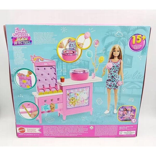 Barbie Mysteries Beach Detectives con Macchina Wata Cukrowa e Accessori, 3+ anni