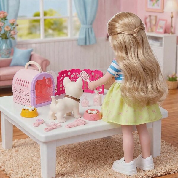 Bambola con arti mobili e animali, set accessori per bambini 3+ anni