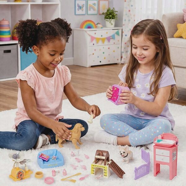 Bambola con arti mobili e animali, set accessori per bambini 3+ anni
