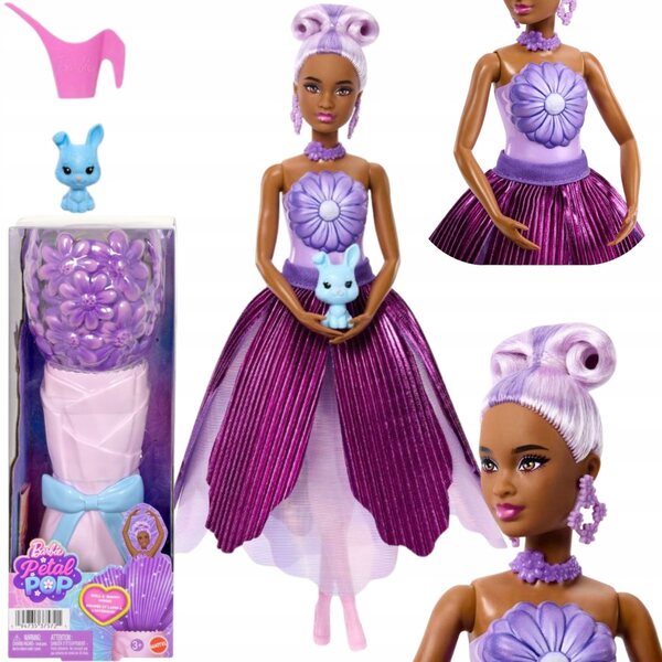 Barbie Petal Pop Purple Daisy - Bambola principessa con bouquet e accessori