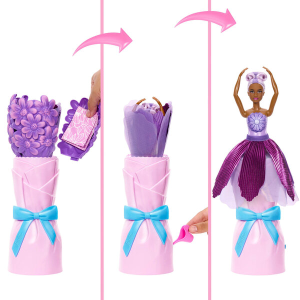 Barbie Petal Pop Purple Daisy - Bambola principessa con bouquet e accessori