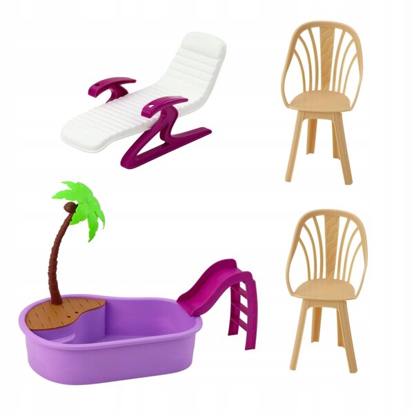 Set Completo Bambola Anlily con Piscina, Palma, Ombrellone e Accessori Estivi per Bambine