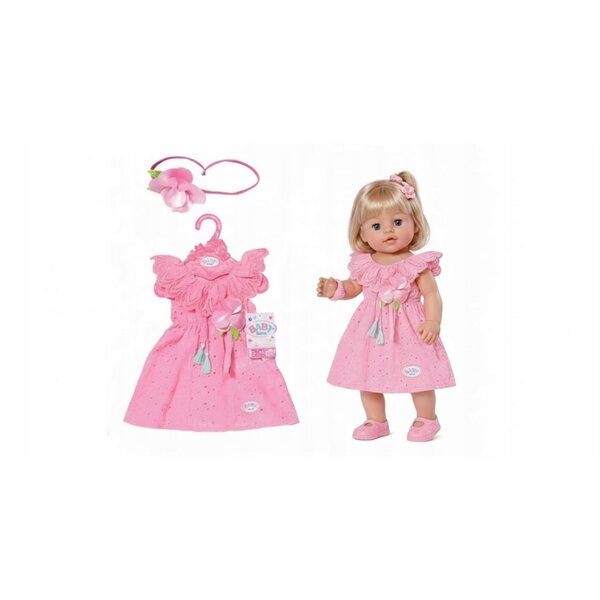 Elegantes rosa Kleid für BABY Born 43 cm Puppe mit passendem Stirnband
