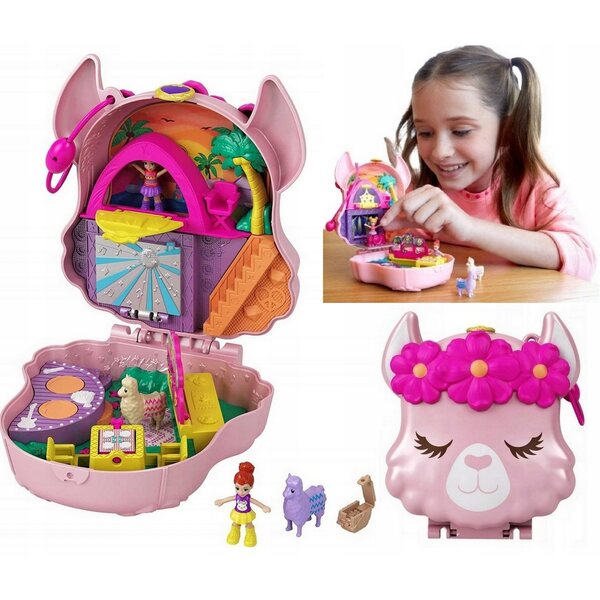 Polly Pocket Lama Party set compatto con bamboline e sticker per bambini 4+