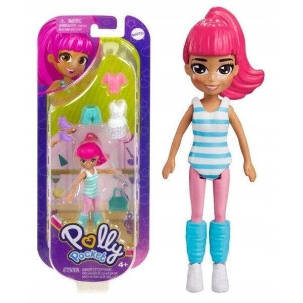 Mattel Polly Pocket 8 cm große Sportpuppe mit bunter Kleidung und Accessoires
