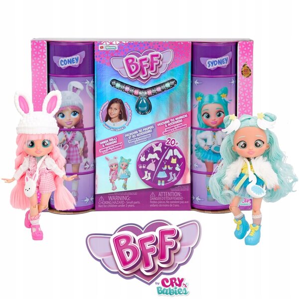Set 2 Bambole Cry Babies BFF Coney & Sydney con Accessori e Sorprese
