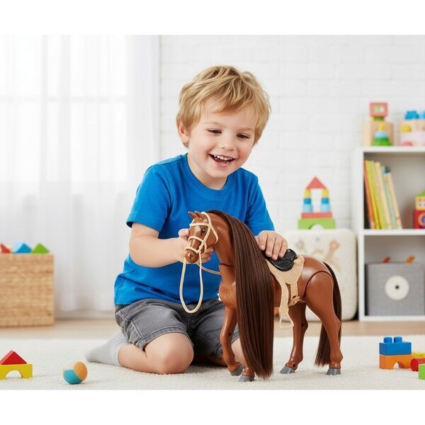 Interaktives braunes Championpferd 29 cm mit Bewegung und Zubehör für Kinder