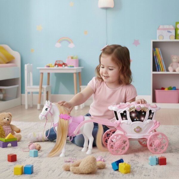 Cavallo e carrozza della principessa con effetti luminosi e sonori per ragazze dai 3 anni in su