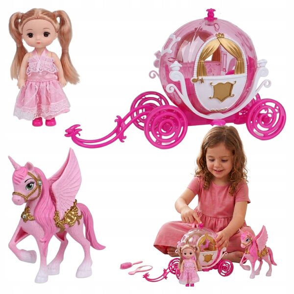 Carrozza a cavallo della principessa con bambola, luci e suoni, set per ragazze 3+