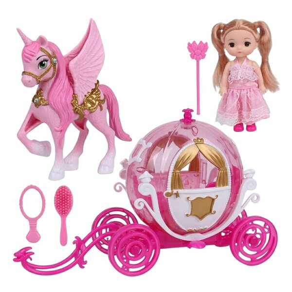 Carrozza a cavallo della principessa con bambola, luci e suoni, set per ragazze 3+