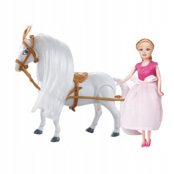 Kareta con cavallo che cammina, luce e suoni - set principessa con bambola