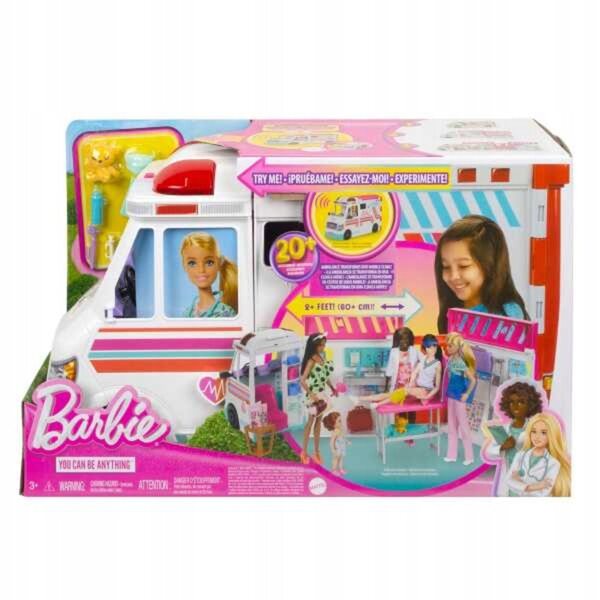 Barbie-Krankenwagen und mobile Klinik 2 in 1 mit über 20 Zubehörteilen und Lichtern
