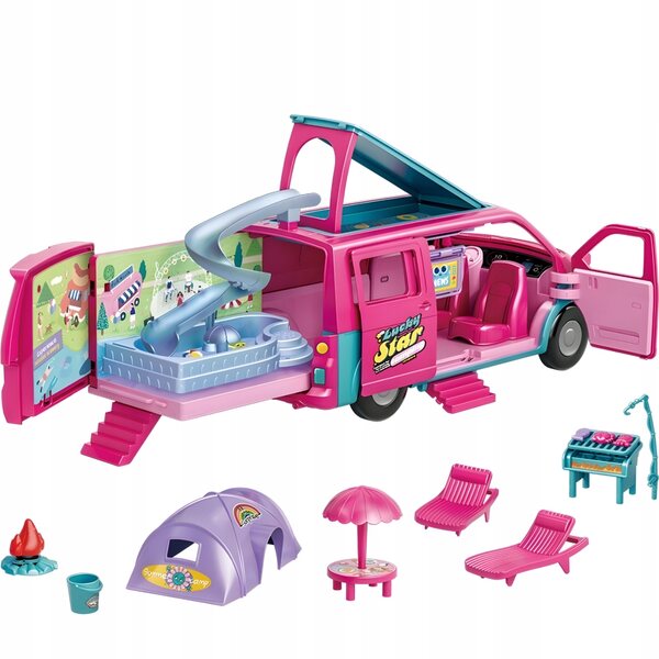 Kamper Puppenauto mit Zelt und Schwimmbad, Sommerspielset für Mädchen ab 3 Jahren