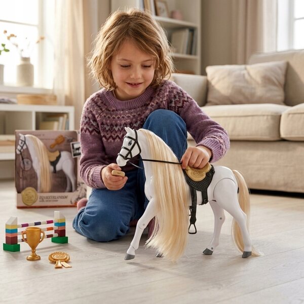 Campione interattivo Cavallo bianco che cammina con criniera rigogliosa - Giocattolo per bambini