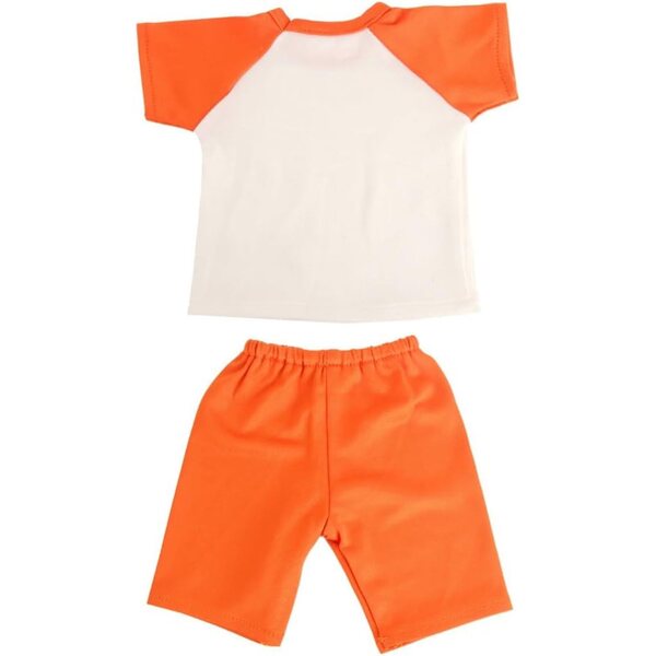 Kleidung für amerikanische 18-Zoll-Puppen – 2-teiliges Set aus orangefarbenem T-Shirt und Shorts
