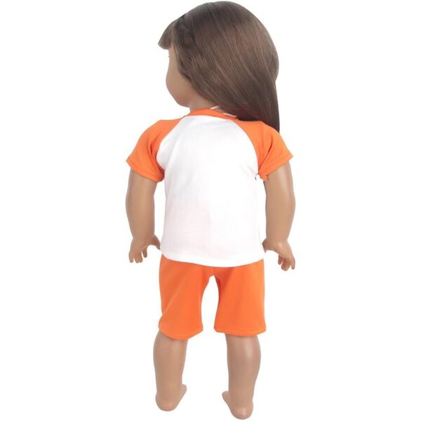 Kleidung für amerikanische 18-Zoll-Puppen – 2-teiliges Set aus orangefarbenem T-Shirt und Shorts