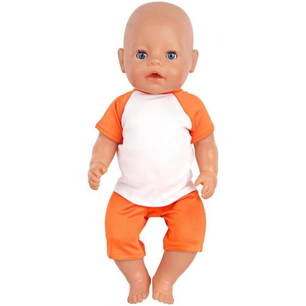 Kleidung für amerikanische 18-Zoll-Puppen – 2-teiliges Set aus orangefarbenem T-Shirt und Shorts