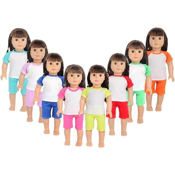Kleidung für amerikanische 18-Zoll-Puppen – 2-teiliges Set aus orangefarbenem T-Shirt und Shorts