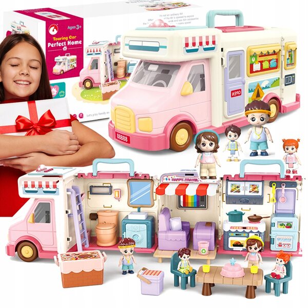 Camper musicale con casa delle bambole LED con suono e 4 personaggi 3+
