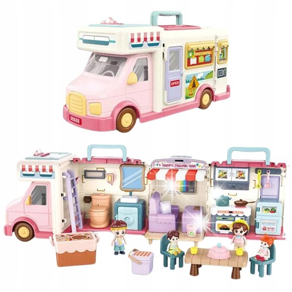 2-in-1-Camper-Puppenhaus mit Zubehör und 4 Figuren: ein kreatives Spielzeug