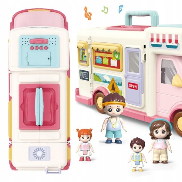 2-in-1-Camper-Puppenhaus mit Zubehör und 4 Figuren: ein kreatives Spielzeug